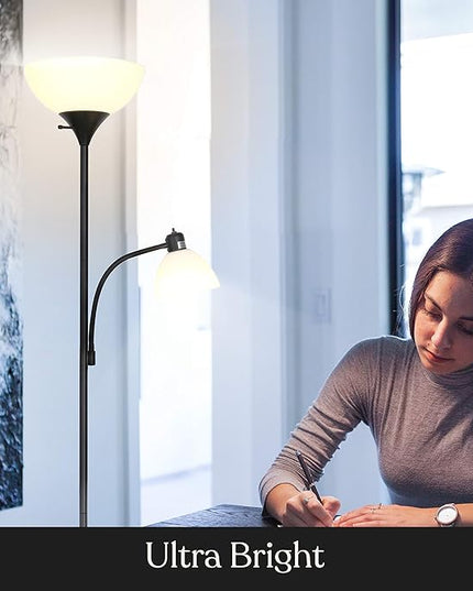 Brightech Sky Dome Plus LED Floor lamp, Torchiere Super Bright Floor Lamp with Reading Lamp for Living Rooms & Offices - Dimmable Tall Standing Lamp for Bedroom Reading - Black - LeafyLoom