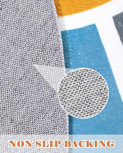 Topotdor Sun Rainbow Area Rug 4 x 6ft Boho Kids Nursery Rug, Colorful Washable Area Rug Ultra Soft Circle Classroom Rug Non-Slip for Bedroom Living Room Playroom Decor, Blue - LeafyLoom