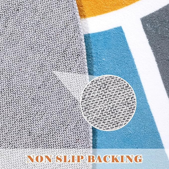 Topotdor Sun Rainbow Area Rug 4 x 6ft Boho Kids Nursery Rug, Colorful Washable Area Rug Ultra Soft Circle Classroom Rug Non-Slip for Bedroom Living Room Playroom Decor, Blue - LeafyLoom