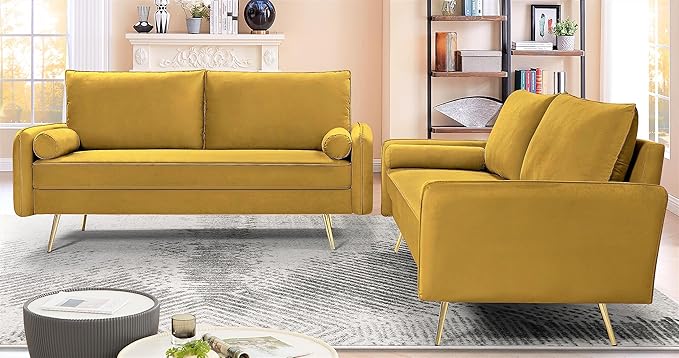 Kent Modern Sofa, European Style Velvet Living Room Furniture with Tapered Legs, Vintage Flair, and Sleek Design, Greenish Yellow - LeafyLoom