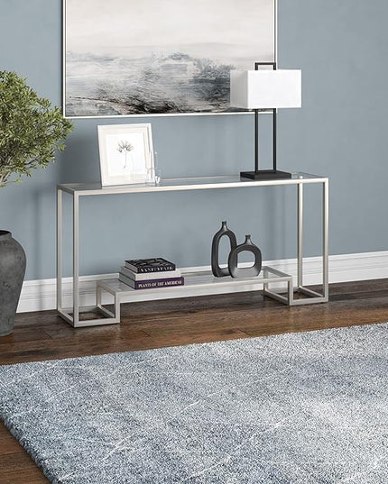 Henn&Hart 64" Wide Rectangular Console Table in Satin Nickel, Entryway Table, Accent Table for Living Room, Hallway - LeafyLoom
