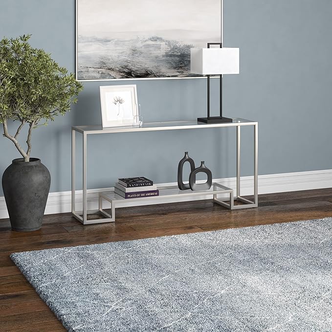 Henn&Hart 64" Wide Rectangular Console Table in Satin Nickel, Entryway Table, Accent Table for Living Room, Hallway - LeafyLoom