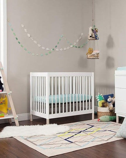 Babyletto Gelato 4-in-1 Convertible Mini Crib in White and Washed Natural, Greenguard Gold Certified - LeafyLoom