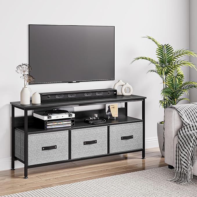 IDEALHOUSE Dresser TV Stand, Entertainment Center with Storage, 55 Inch TV Stand for Bedroom Small TV Stand Dresser with Drawers and Shelves, TV & Media Console Table Furniture for Living Room, Grey - LeafyLoom