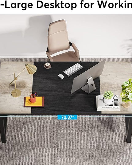 70.8 Inch X-Large Executive Computer office desk, Grey+Black - LeafyLoom