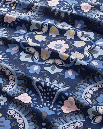 Comfort Spaces Girls Bed in A Bag Floral Comforter Set College Dorm Room Essentials, Complete Dormitory Bedroom Pack And Sheet with 2 Side Pocket Includes Extra Pillowcase Sets, Twin, Medallion Blue - LeafyLoom