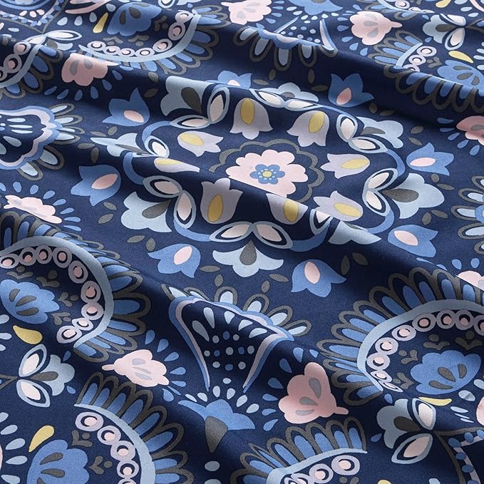 Comfort Spaces Girls Bed in A Bag Floral Comforter Set College Dorm Room Essentials, Complete Dormitory Bedroom Pack And Sheet with 2 Side Pocket Includes Extra Pillowcase Sets, Twin, Medallion Blue - LeafyLoom