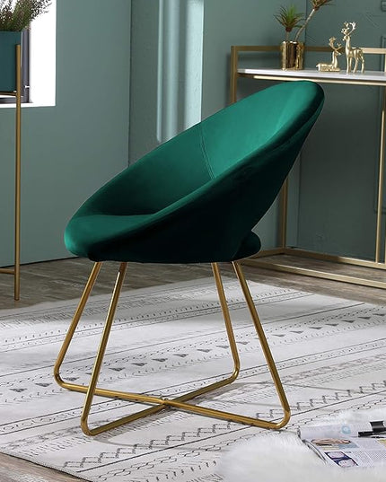 Roundhill Furniture Slatina Silky Velvet Upholstered Accent Chair with Gold Tone Finished Base, 25D x 28W x 31.5H in, Green - LeafyLoom