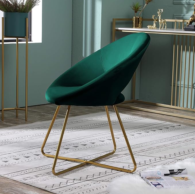Roundhill Furniture Slatina Silky Velvet Upholstered Accent Chair with Gold Tone Finished Base, 25D x 28W x 31.5H in, Green - LeafyLoom