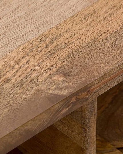 SIMPLIHOME Hunter SOLID MANGO WOOD and Metal 48 Inch Wide Rectangle Industrial Lift Top Coffee Table in Natural, For the Living Room and Family Room - LeafyLoom