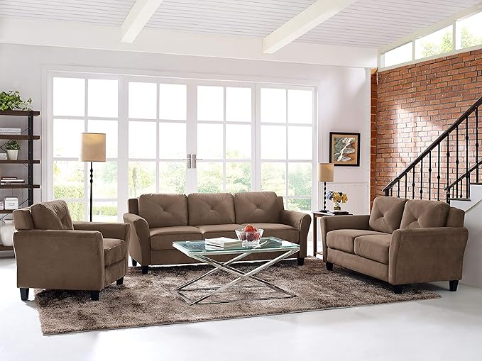 Lifestyle Solutions Harrington Loveseat Microfiber Brown - LeafyLoom