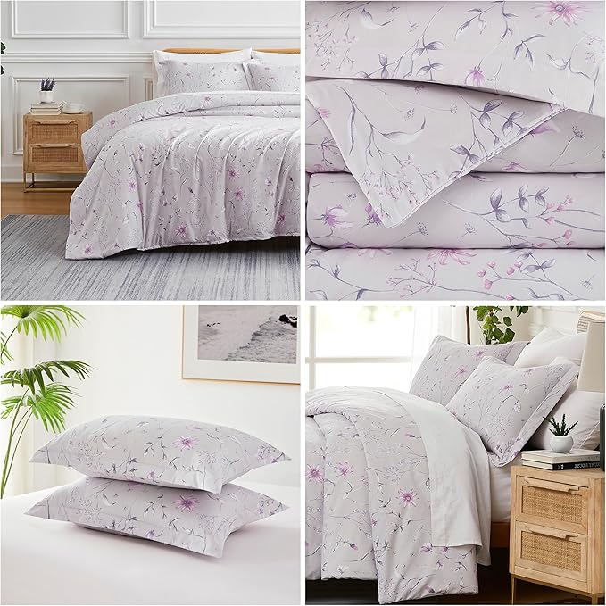 Southshore Fine Living, Inc. 3-Piece Oversized King Comforter Set, Down Alternative All-Season Comforter with Matching Shams, Soft Floral Bedspread for King or Cal King Beds, Secret Meadow Grey - LeafyLoom