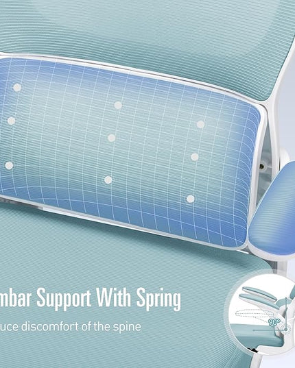 Office Chair, Ergonomic Office Chair Desk Chair with Headrest, High Back Mesh Computer Chairs for Home Office with Adjustable Back Support, 350lbs Comfortable Blue Office Chair, Tilt Lock - LeafyLoom