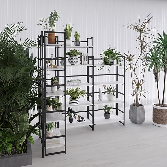 No-Assembly Folding Bookshelf Storage Shelves 5 Tiers Vintage Multifunctional Plant Flower Stand Storage Rack Shelves Bookcase for Home Office White&Black - LeafyLoom