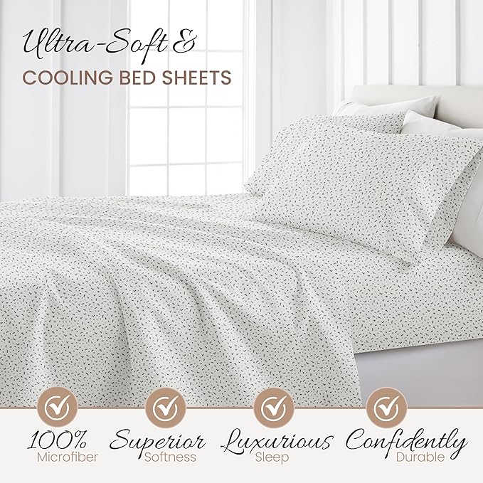 Linen Market 3 Piece Twin Bedding Sheet Set (Light Gray Leaves) - Sleep Better Than Ever with These Ultra-Soft & Cooling Bed Sheets for Your Twin Size Bed - Deep Pocket Fits 16" Mattress - LeafyLoom
