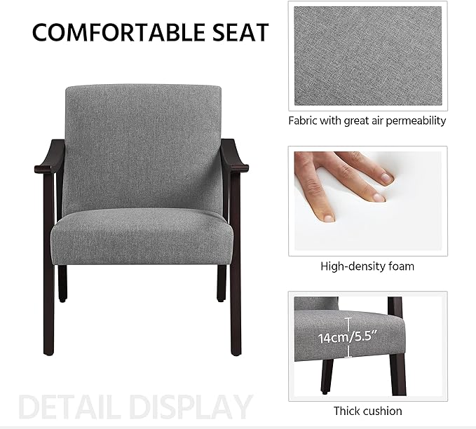Yaheetech Accent Chair, Mid-Century Living Room Chair, Modern Linen Fabric Side Chair with High Back for Living Room/Office/Bedroom, Minimalist, Dark Gray - LeafyLoom