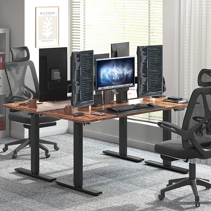 soges 63in Electric Standing Desk Ergonomic Height Adjustable Computer Desk Sit Stand Desk Home Office Desks Standing Desk, Vintage Brown - LeafyLoom