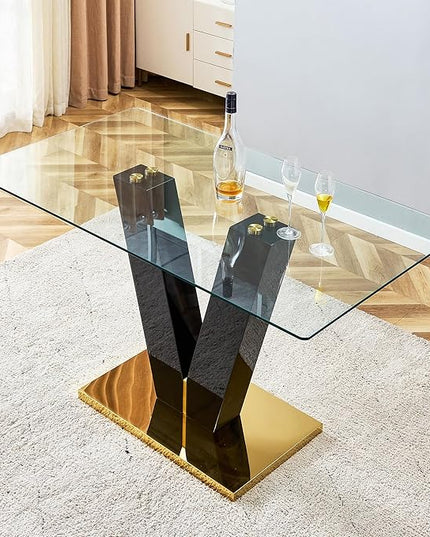 NicBex Large Modern Minimalist Rectangular Glass Dining Table for 6-8 with 0.4" Tempered Glass Tabletop and MDF Slab V-Shaped Bracket for Kitchen Dining Living Banquet Hall, Transparent - LeafyLoom