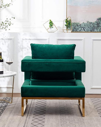 Roundhill Furniture Lenola Upholstered Accent Arm Chair, Green 27.5D x 29.75W x 34.5H in - LeafyLoom