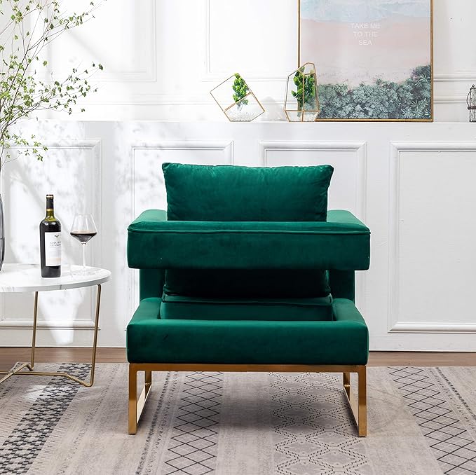 Roundhill Furniture Lenola Upholstered Accent Arm Chair, Green 27.5D x 29.75W x 34.5H in - LeafyLoom