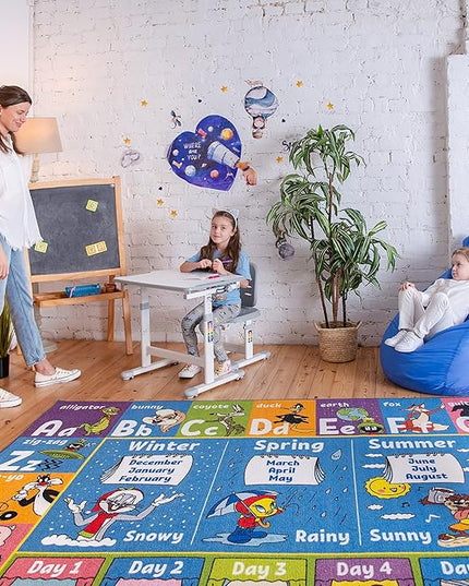 KC Cubs | Looney Tunes ABC Alphabet, Seasons, Months and Days of The Week Educational Learning & Game Play Area Non Slip Boy & Girl Kids Rug Carpet for Children Bedroom, Toddler Classroom & Baby Mat - LeafyLoom