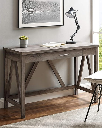 Walker Edison Rustic Farmhouse Wood Computer Writing Desk Home Office Workstation Small, 46 Inch, Grey - LeafyLoom