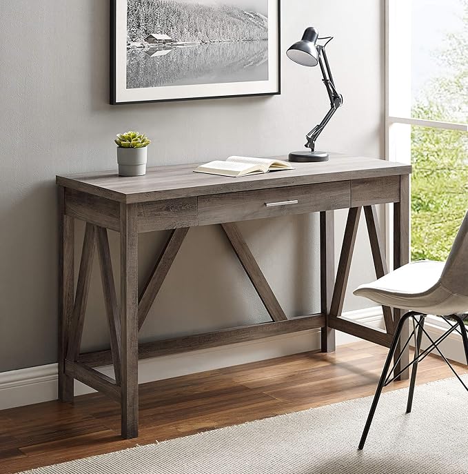 Walker Edison Rustic Farmhouse Wood Computer Writing Desk Home Office Workstation Small, 46 Inch, Grey - LeafyLoom