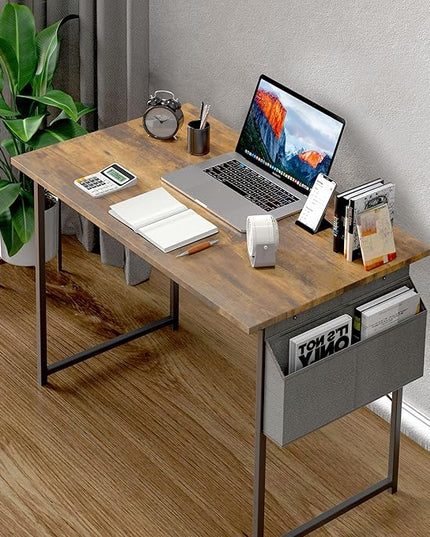 HealSmart Writing Study Worktable for Bedroom Small Desk, Modern Simple Style PC Table with Storage Bag, 47 Inch, Brown-New Version - LeafyLoom