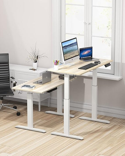 SHW Memory Preset Electric Height Adjustable Standing Desk, 48 x 24 Inches, Maple - LeafyLoom