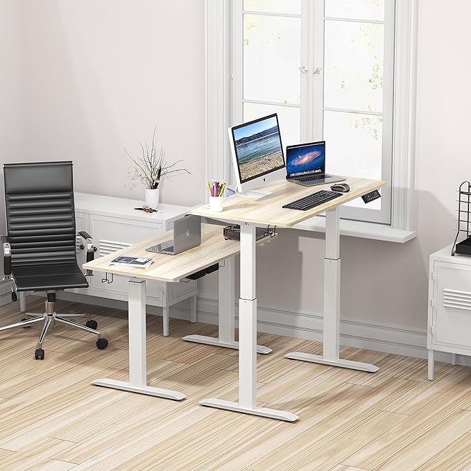SHW Memory Preset Electric Height Adjustable Standing Desk, 48 x 24 Inches, Maple - LeafyLoom