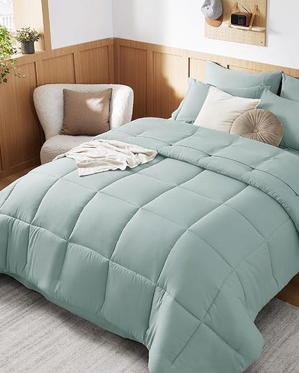 Bedsure Sage Green Twin XL Comforter Set - 5 Pieces Solid Twin XL Bed in a Bag for College, Twin XL Bed Set Sage Green with Comforters, Sheets, Pillowcase & Sham, Extra Long Twin Comforter Set - LeafyLoom
