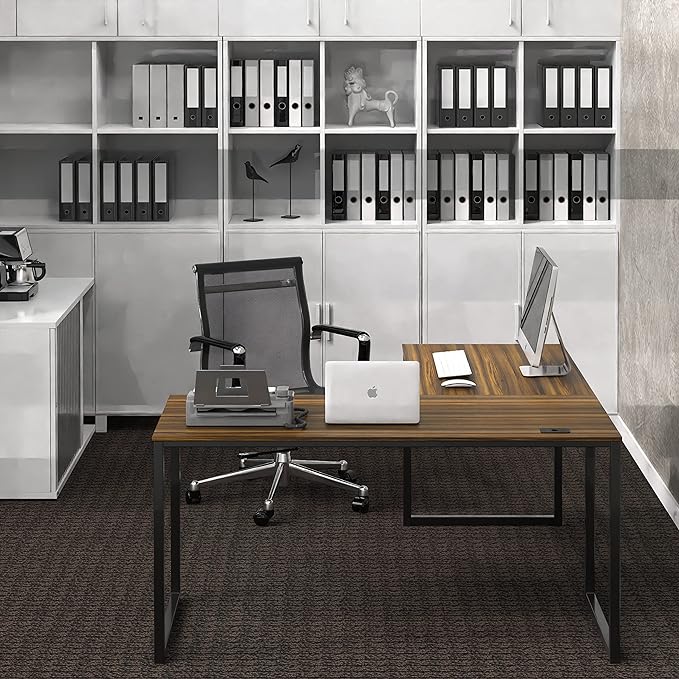 SHW Home Office 55-Inch Large L Shaped Corner Desk, 24" Deep, Walnut - LeafyLoom