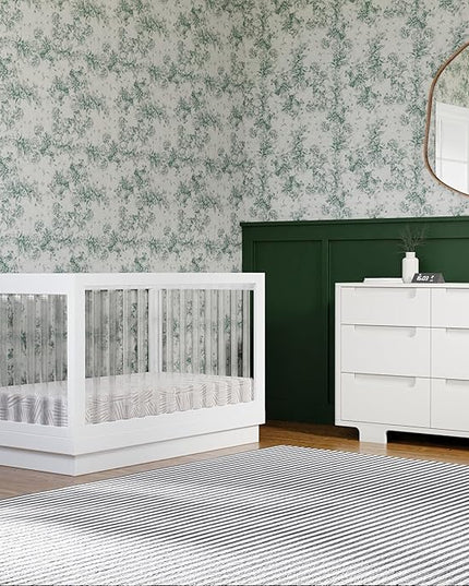 Babyletto Harlow Acrylic 3-in-1 Convertible Crib with Toddler Bed Conversion Kit in White with Acrylic Slats, Greenguard Gold Certified - LeafyLoom