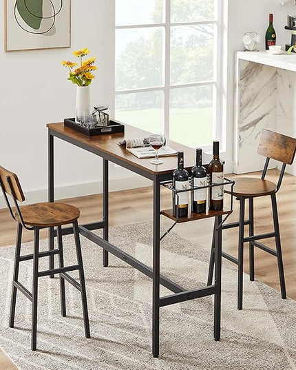 NicBex Dining Table Kitchen Table and Chairs 2 Person Dining Table Set Bar Table Set with Metal Frame and Wine Bottle Storage Rack for Dining Room and Restaurant, Rustic Brown - LeafyLoom