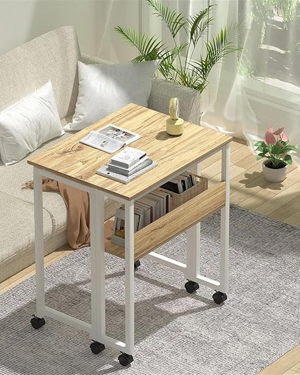 GreenForest Folding Desk Small Rolling Desk with Storage Shelf,31.5 inch Foldable Computer Desk with Wheels for Small Space,Easy Assembly,Oak - LeafyLoom