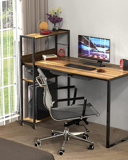 SHW 46-Inch Mission Desk with Side Shelf, 24" Deep, Walnut - LeafyLoom