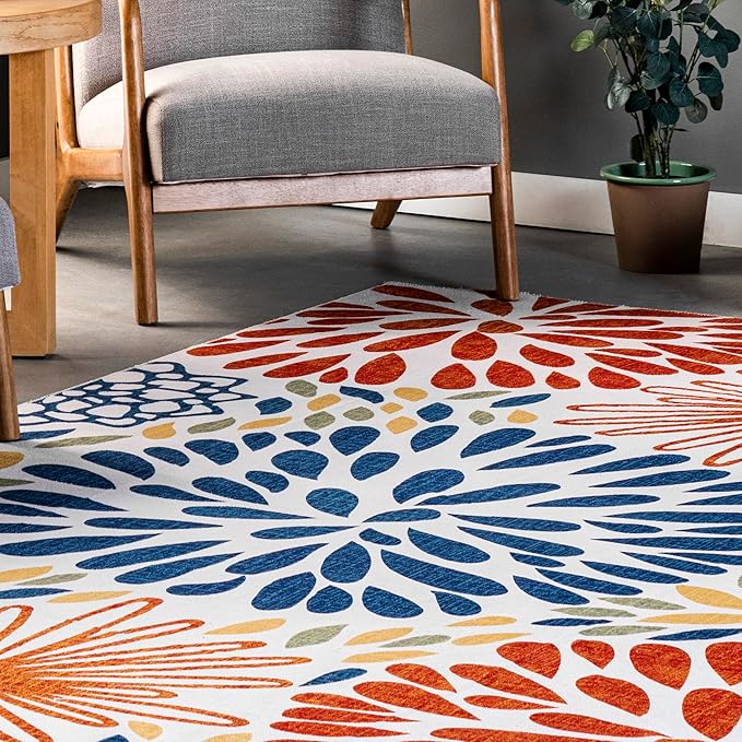 nuLOOM McEwen Bohemian Floral Machine Washable Ultra Thin Area Rug, 3' x 5', Multi - LeafyLoom