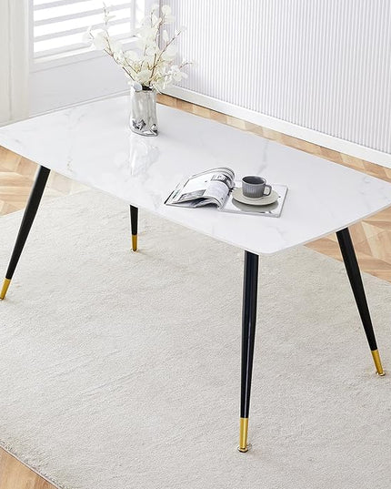 NicBex 62.2Inch Rectangular Dining Table,Modern Kitchen Table with Imitation Marble Tabletop and Black Metal Legs for 6 to 8,Large Dining Room Table for Kitchen,Meeting Living Room,Black+Gold - LeafyLoom