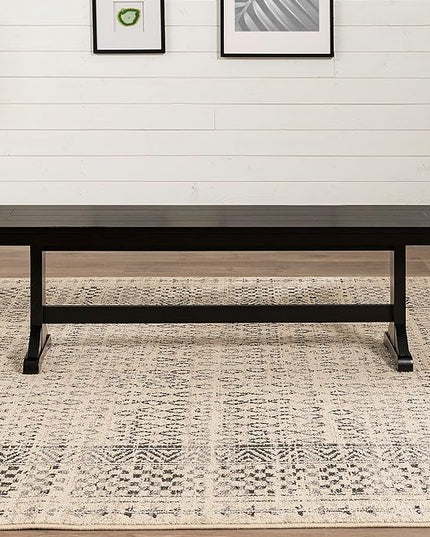 Walker Edison 3 Person Modern Farmhouse Wood Armless Kitchen Table Set Dining Chairs, 60 Inch, Black - LeafyLoom