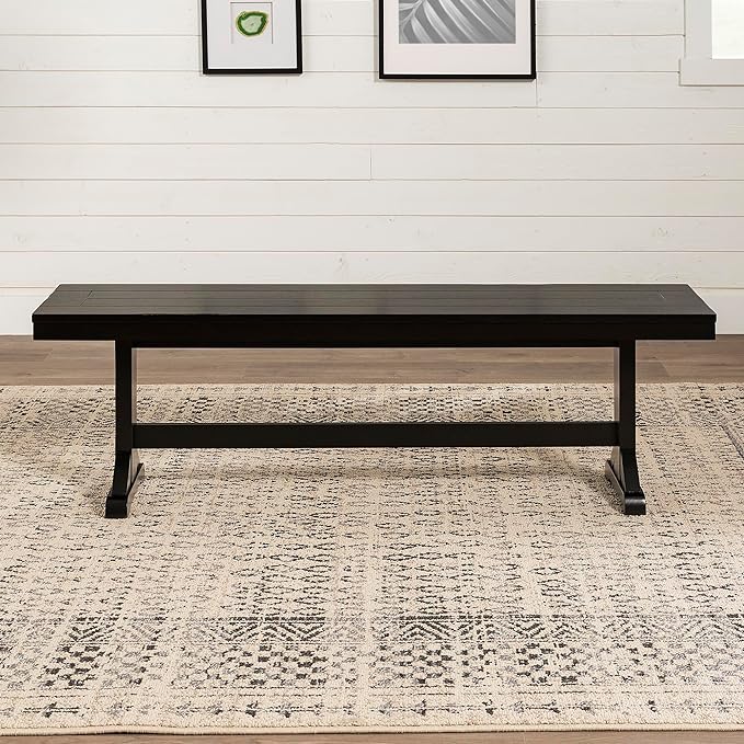 Walker Edison 3 Person Modern Farmhouse Wood Armless Kitchen Table Set Dining Chairs, 60 Inch, Black - LeafyLoom