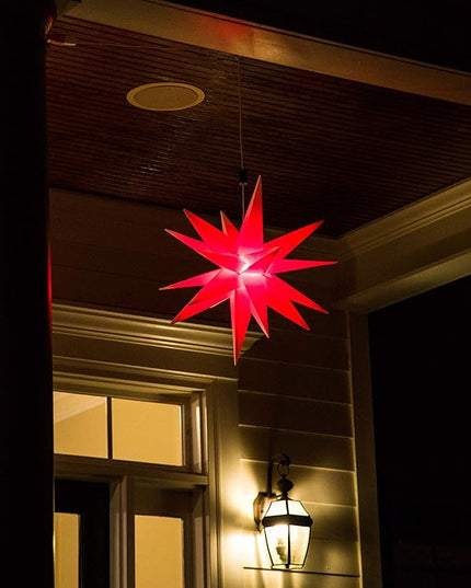 Elf Logic Large 18" Easy Assembly, Remote Controlled, Color Changing, Hanging LED Moravian Star Light. Use as Holiday Decoration, Porch Light, Advent Star, Wedding and Ballroom Venue Decor - LeafyLoom