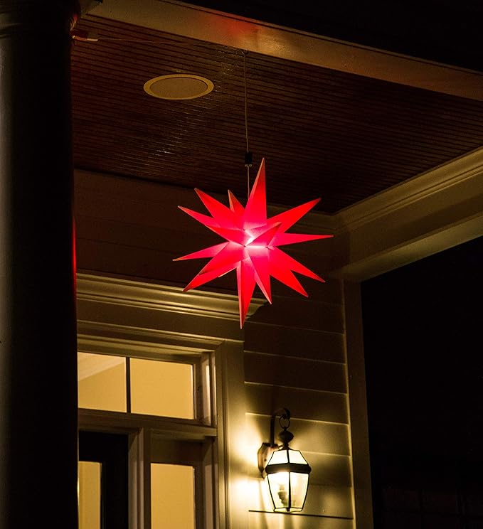 Elf Logic Large 18" Easy Assembly, Remote Controlled, Color Changing, Hanging LED Moravian Star Light. Use as Holiday Decoration, Porch Light, Advent Star, Wedding and Ballroom Venue Decor - LeafyLoom