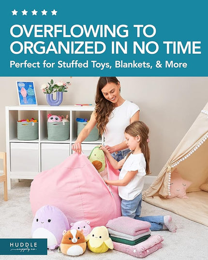 Stuffed Animal Bean Bag Storage (No Filler) - Machine Washable Kids Bean Bag Chair - Extra Large Pink Bean Bag Chair Cover Stuff Toys & Soft Items - Stuffed Animal Holder for Girls -Pink Corduroy - LeafyLoom