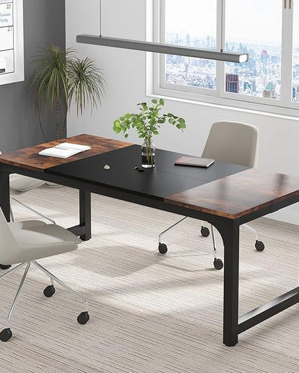 Tribesigns Modern Computer Desk, 70.8 x 31.5 inch Large Office Desk Computer Table Study Writing Desk Workstation for Home Office, Black Metal Frame - LeafyLoom