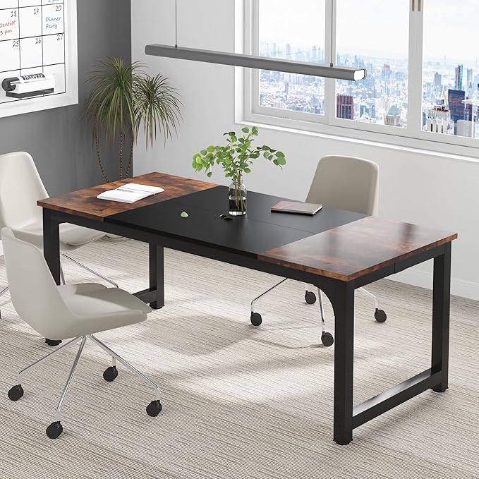 Tribesigns Modern Computer Desk, 70.8 x 31.5 inch Large Office Desk Computer Table Study Writing Desk Workstation for Home Office, Black Metal Frame - LeafyLoom