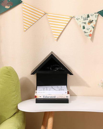 Wall Mounted Wood Bookcase, Small Bedside Bookshelf, Wooden Triangle Nightstand Book Rest,Gift for Book Lover Stand (Black) - LeafyLoom