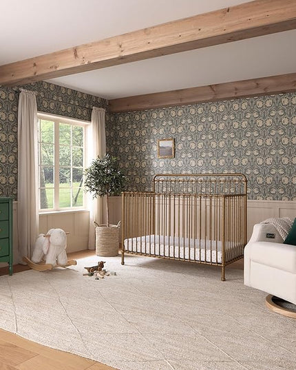 NAMESAKE Winston 4-in-1 Convertible Metal Crib in Vintage Gold, Greenguard Gold Certified - LeafyLoom
