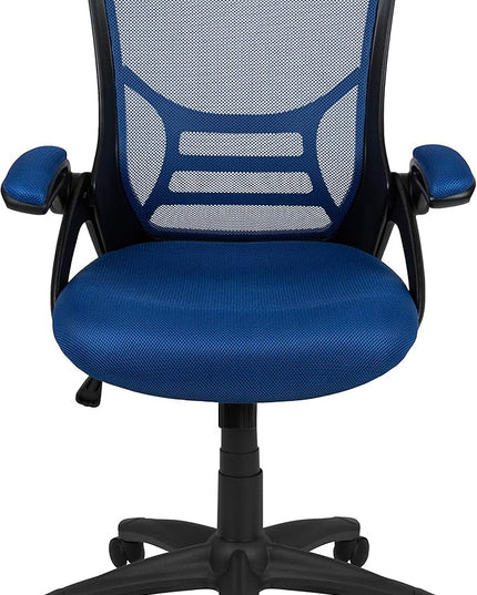 Flash Furniture Porter High-Back Swivel Office Chair with Adjustable Lumbar Support and Seat Height, Ergonomic Mesh Desk Chair with Flip-Up Armrests, Blue/Black - LeafyLoom