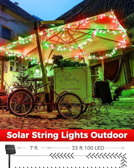 Minetom Solar Christmas Lights Outdoor Waterproof, 2 Pack Total 80FT 200 LED Solar Lights with 8 Modes, Solar Christmas Outdoor Decoration, Solar String Lights for Outside House Tree,Red Green & White Minetom