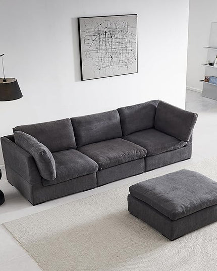 Cloud Modular Sectional Sofa, Comfort 60% Down Filled L Shaped Sleeper Sofa Couch Bed with Movable Ottoman for Living Room, Minimalist Wide Deep Seat Convertible Corner Sofa&Couches for Office - LeafyLoom